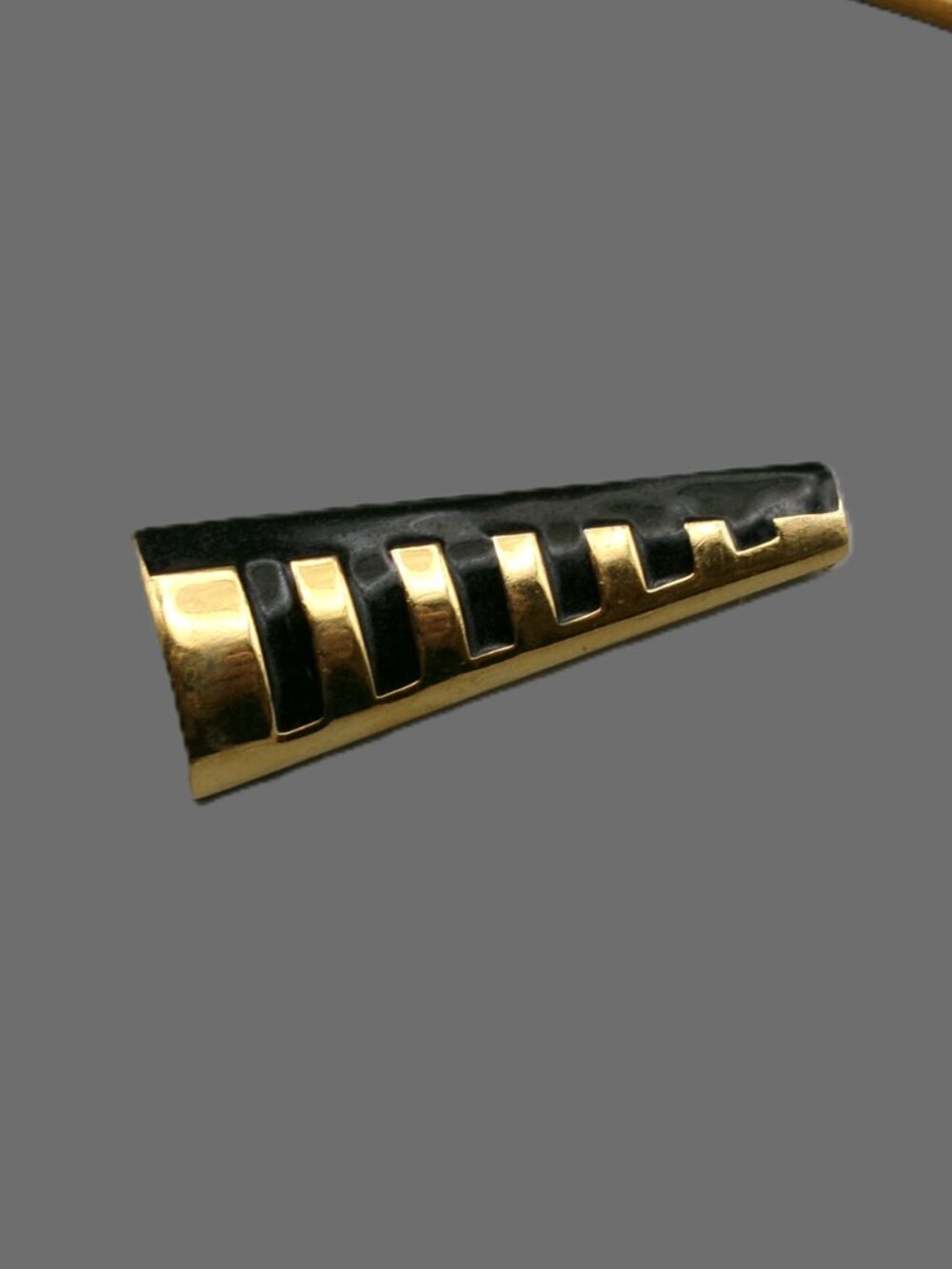 Vintage Monet Gold Trapezoid Brooch with Black Enamel, Modernist Style